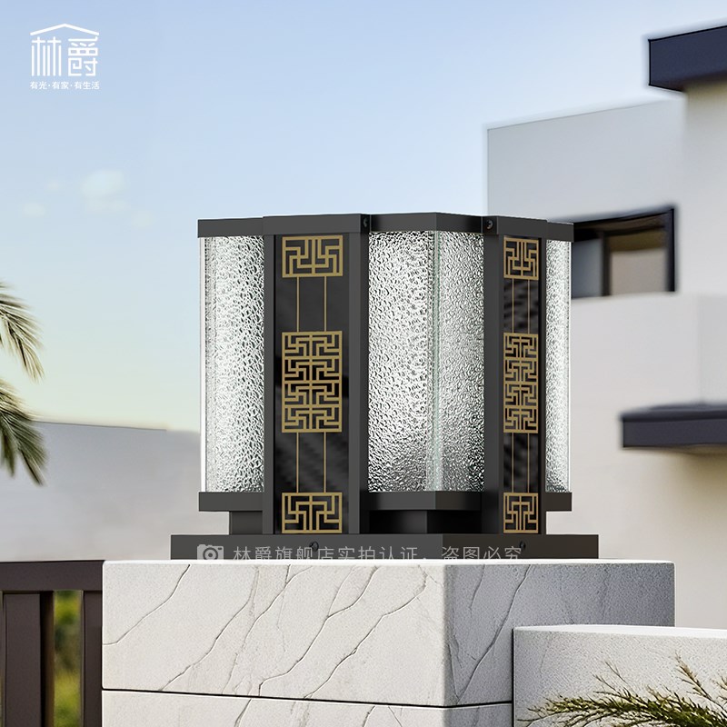 中国风太阳能柱头灯别墅庭v院花园大门两侧柱子灯户外防水门柱灯