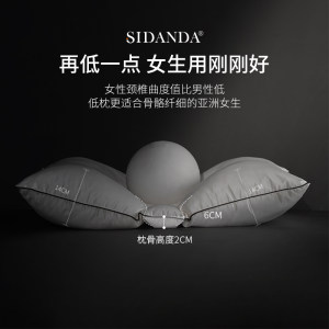 SIDAbNDA诗丹娜女生真丝95白鹅绒枕头 低枕护颈椎软枕芯仰睡定型