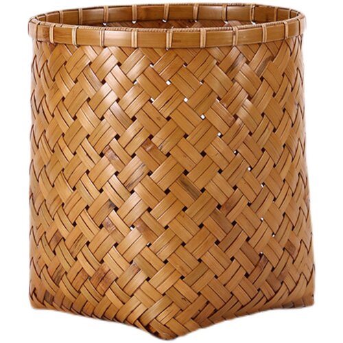 复古竹编c筐手工大漆书报卷轴收纳篮杂物筐插花篓家用纸篓摆件竹