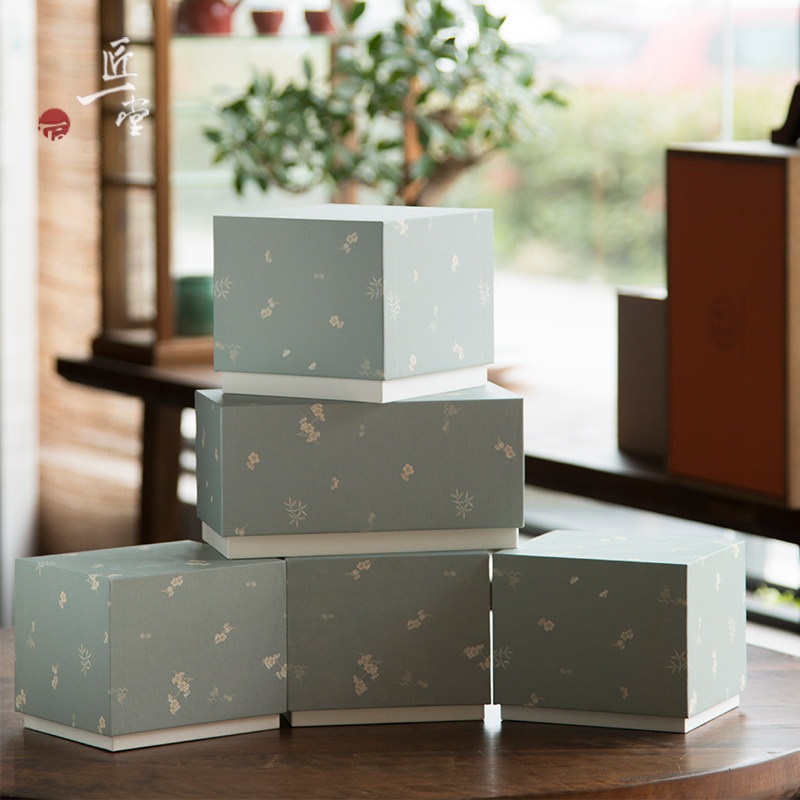 清新天蓝色抽拉盒壶承盘子白茶普洱357克茶饼通用海棉包装礼品盒