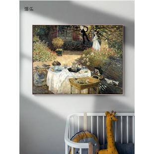 母子莫奈院子风景油画印象派欧式 饰画小众卧室玄关壁画 田野客厅装