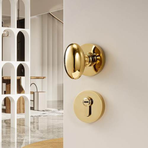 美式金色门锁法式轻奢室内卧室房门锁亮金鸭蛋木门把手含锁分体锁