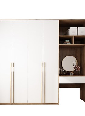 轻奢衣柜家用卧室带梳妆台一x体定制现代白色实木平开四门衣柜书
