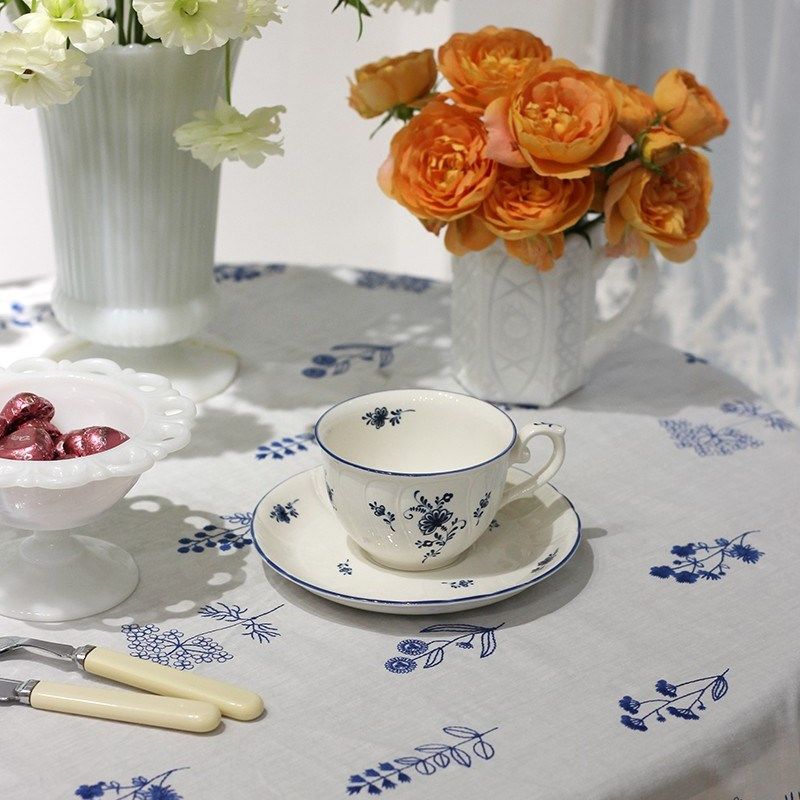 法式绣花青花叶子荷叶边桌布盖巾茶几餐桌电视柜边柜防尘布小清新,居家布艺,桌布,淘宝优惠券,粉丝福利购,淘宝优惠卷