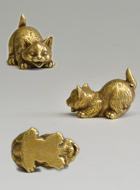 中式黄铜小茶宠迷你小猫眯8只客厅桌面铜器文玩小挂件小玩意复古