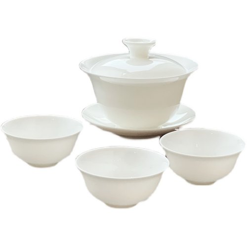 骨瓷盖碗三才碗工夫茶碗薄胎茶备 纯白高骨盖瓯 三杯单丛陶瓷茶杯