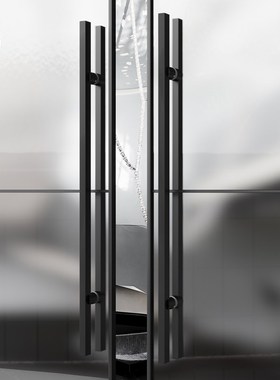现代极简酒店实木大门拉手黑色不锈钢办公K楼玻璃门把手对装拉丝