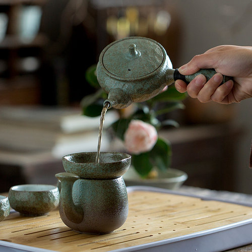 日式粗陶功夫茶具套装家用办公客厅整套茶盘陶瓷茶杯复古茶壶套装