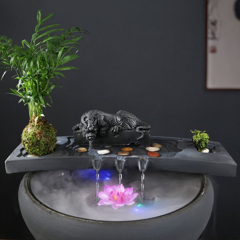 古法鱼缸造景全套养鱼过滤器乌金石流水K摆件循环增氧机鱼缸石槽