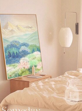 野地美树子2025年新款客厅挂画B绿色森林风景画沙发后背景墙装饰