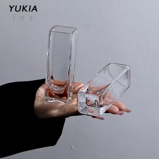 东风日暖 中古玻璃杯酒杯方形创意小高杯子洋酒杯清酒杯 花须柳笙