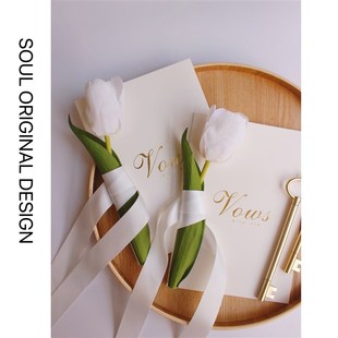 誓言卡誓词卡高端森系郁金香领结新郎新娘结婚宣誓本保烫金