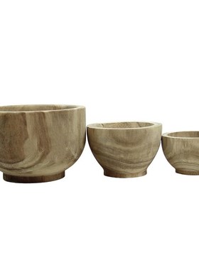 新中式复古实f木黑色原木色果盘收纳盘摆件样板间酒店民宿木碗装