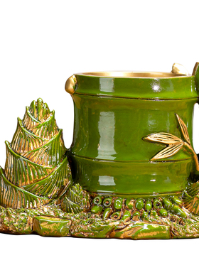 书房复古怀旧竹竹高升笔筒摆件老板办公室装饰品送领导老师礼物品