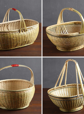 竹家竹篮鸡蛋手提篮子复果篮买菜筐厨房收纳篮采摘篮手工水古编用
