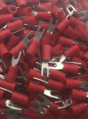 U型预绝缘端子SV2-3 国标紫铜 叉形冷压接线端子 线耳加厚