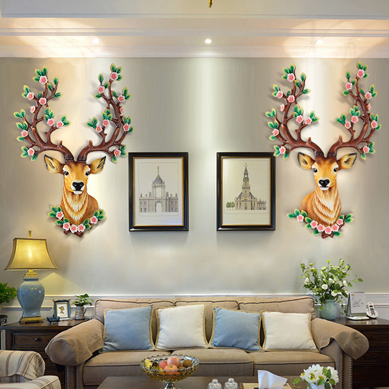 招财鹿头挂件墙壁欧式创意立体客厅酒吧背景墙玄关仿真挂件装饰品