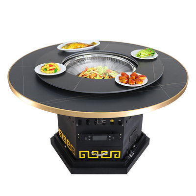 自净化无烟火锅桌子东北铁锅炖灶台桌地锅鸡专用桌商用岩板火锅桌