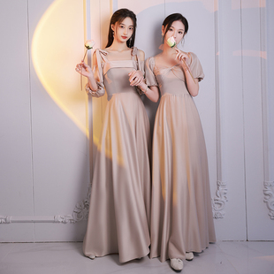 平时可穿姐妹团女 长版 伴娘服高级感2023年新款 缎面轻奢晚礼服冬季