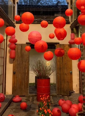 2025新年春节喜庆红色灯v笼挂饰婚礼商场店铺开业氛围装饰布置道