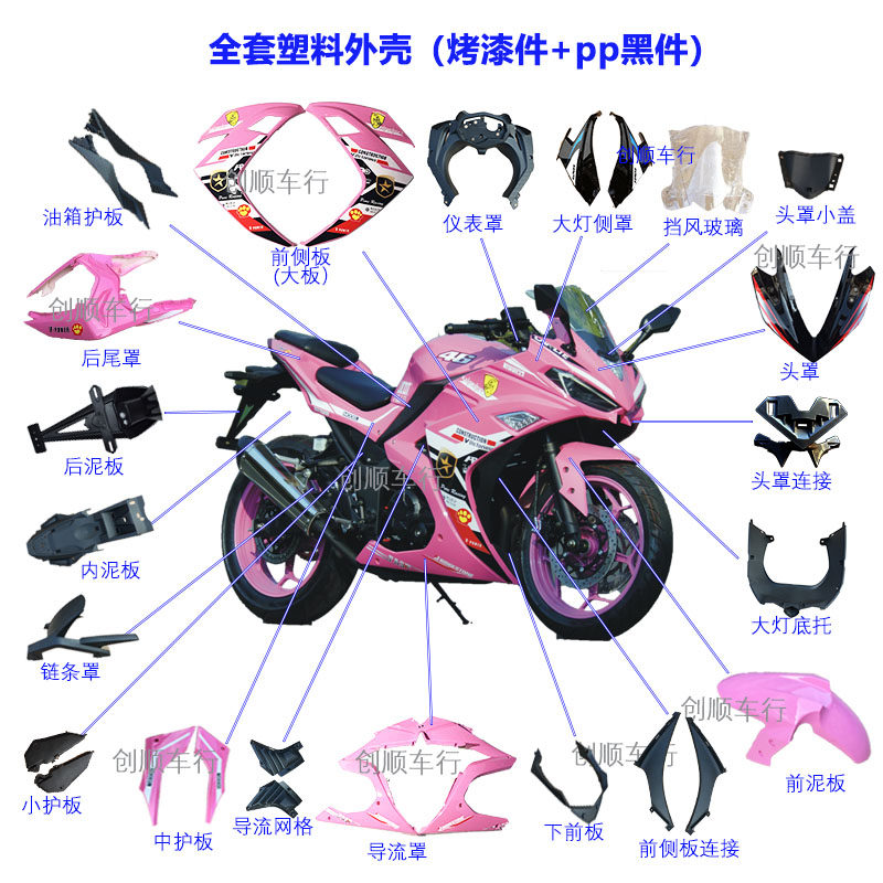 R3V6外壳全套护板油箱小忍者幻速大灯宝雕摩托跑车地平线外观配件