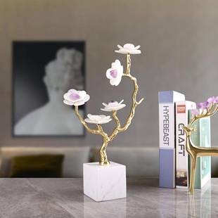 轻奢简约天然水晶石花植物摆件桌面样板间电视柜书房家居装饰品