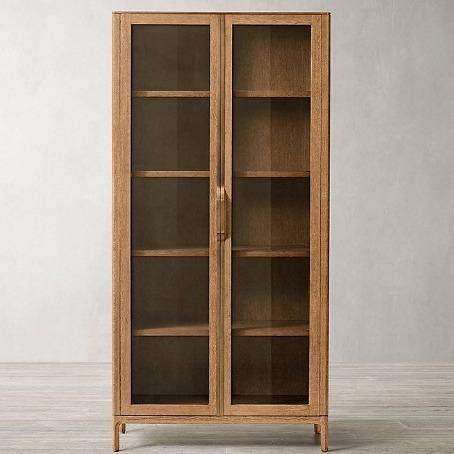 美式乡村RH实木橡木法式复古天地锁单门双门四门书柜橱柜餐边柜