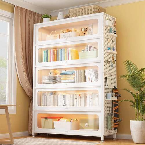 钢制书柜带玻璃门儿童书架家用客厅储物柜防尘展示柜铁艺置物架