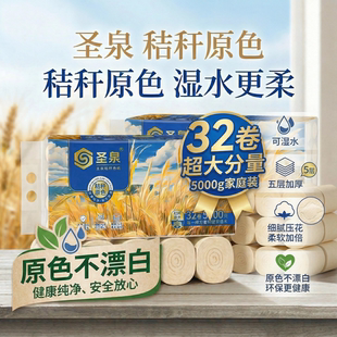圣泉芦海蓝净云感柔肤加厚立体压花5层无芯卷纸厕纸原色可湿水