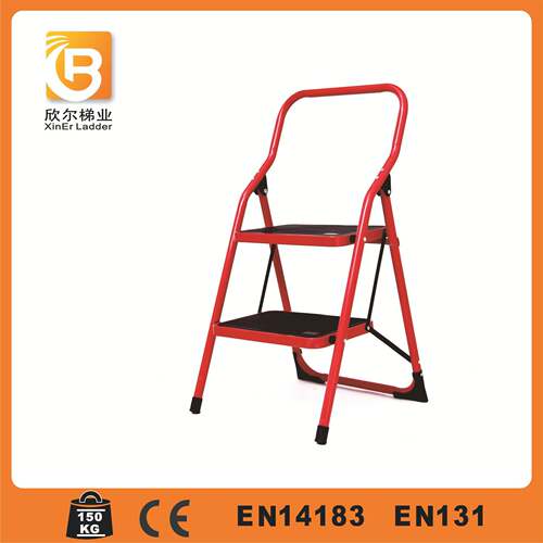 二步方形中扶手钢管梯家用折叠梯子/人字家用梯/铁梯