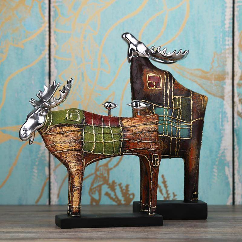 油画麋鹿动物摆件样板房创意家居电视柜客厅软装饰品树脂工艺品,金属材料及制品,金属加工件/五金加工件,淘宝优惠券,粉丝福利购,淘宝优惠卷