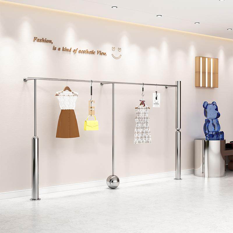 服装店展示架陈列道具女装店货架展示架上墙不锈钢壁挂式挂衣架子