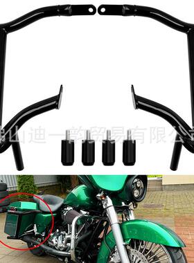 适用哈雷大滑翔 路王 黑色后边箱保险杠 一字款保险护杆 97-08