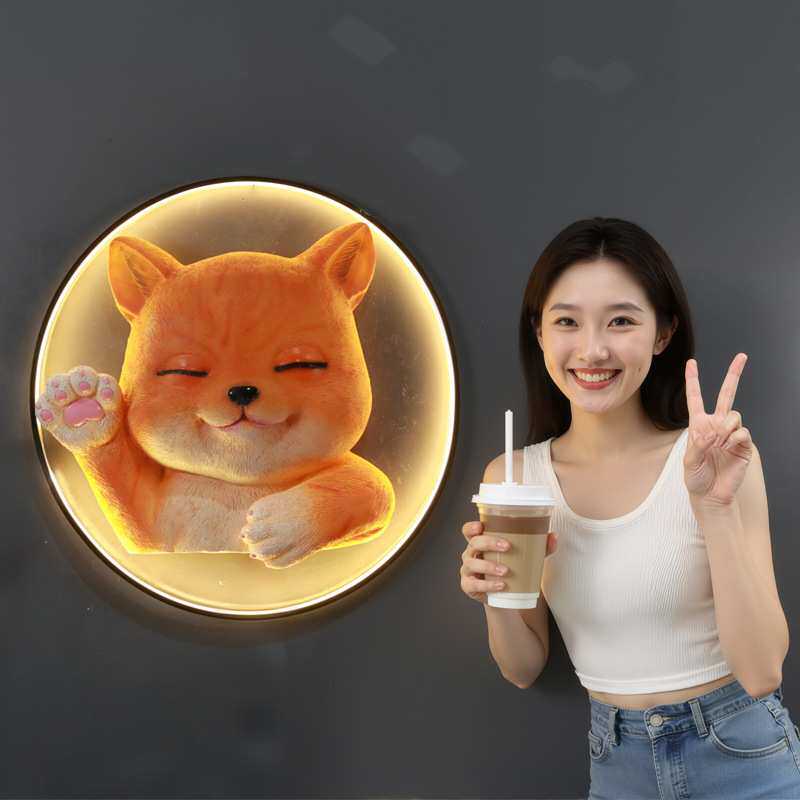 发光壁挂动物头像摆件玻璃钢雕塑网红店铺商店墙壁可爱小狗装饰