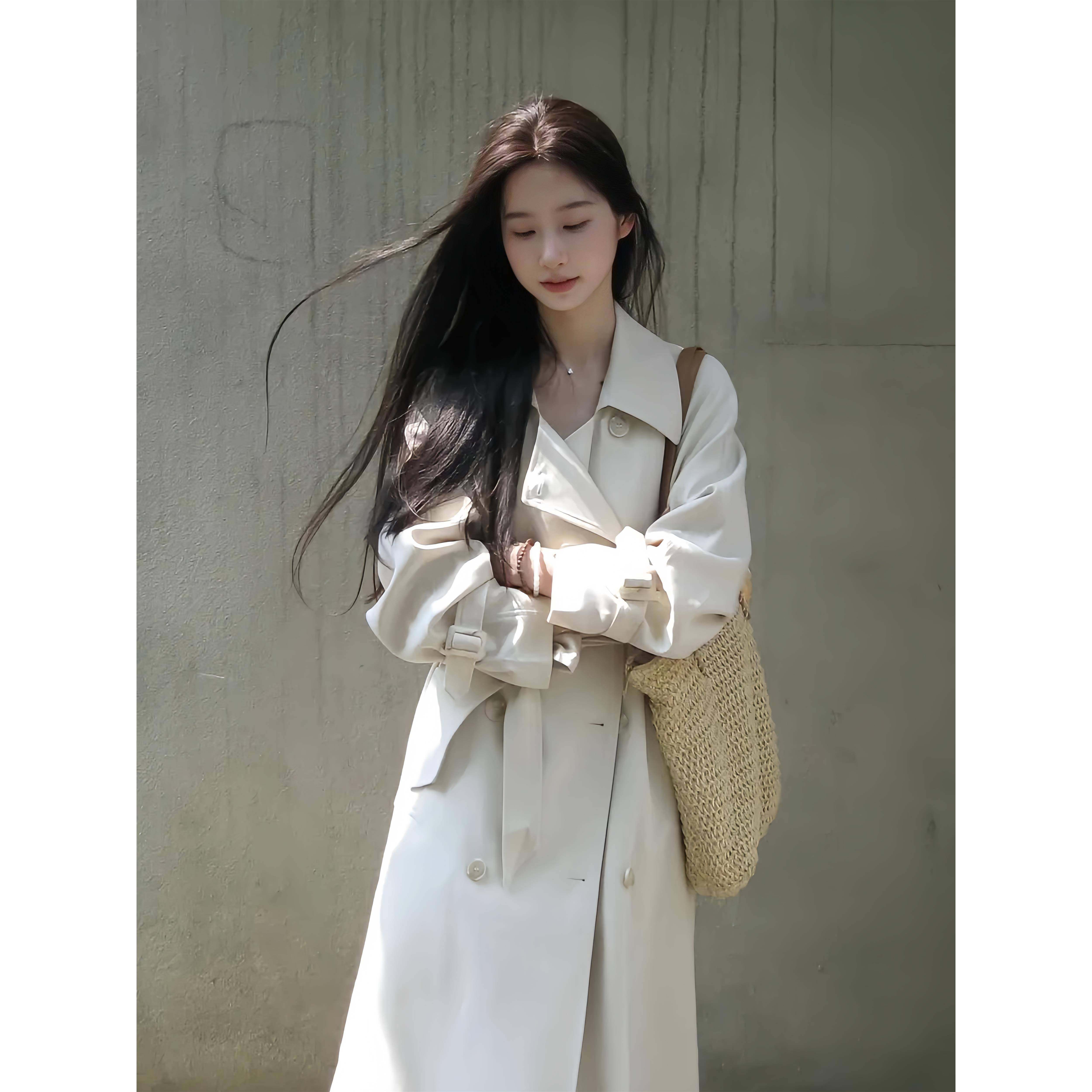 白色风衣外套女2025早秋季新款高级感韩系小个子英伦风中长款大衣