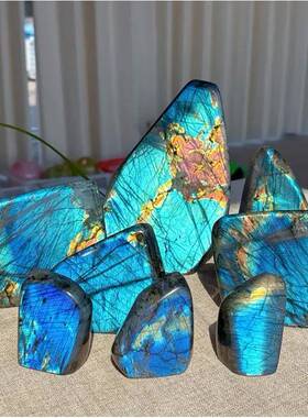 东海水晶天然拉长石蓝紫月光石摆件鱼缸造景石装饰摆件厂家