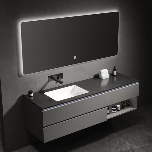 浴室柜组合现代简约卫生间岩板无缝一体盆高端轻奢洗脸盆柜洗漱台