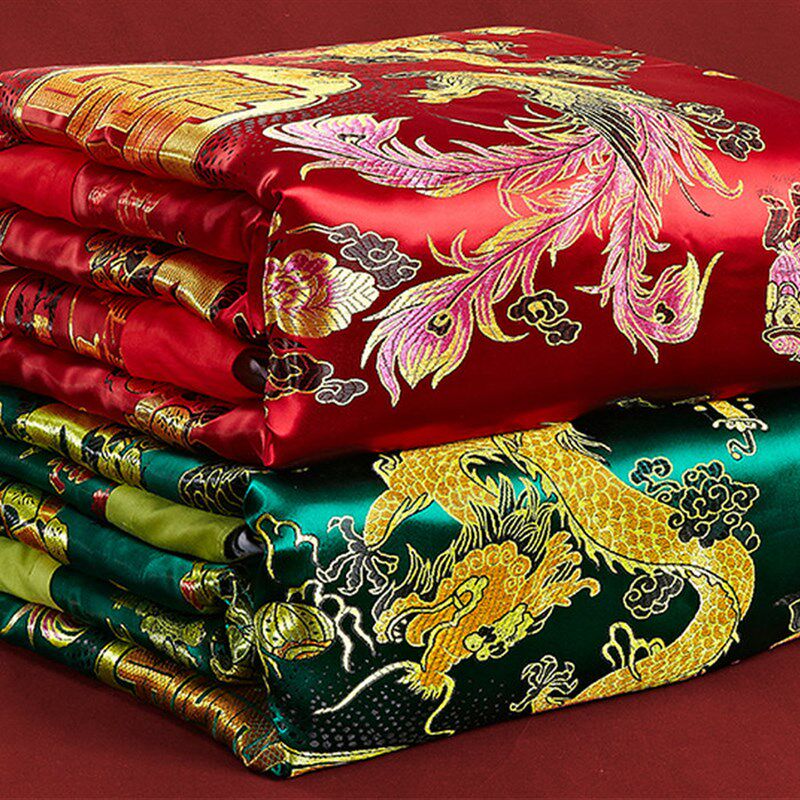 杭州丝绸织锦缎婚庆被套大红绿软锻被面绸锻被罩结婚喜被龙凤百子