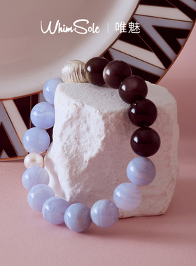 WhimSole唯魅蓝纹玛瑙银曜石手串女款轻奢时尚高级感情侣生日礼物
