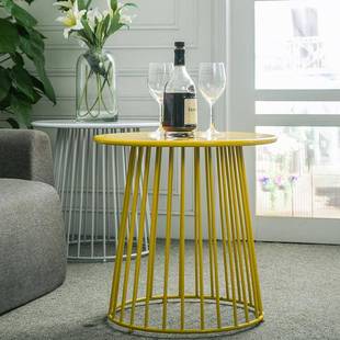 美式新款铁艺圆形简约现代小茶几创意沙发边桌个性黄色角几边几