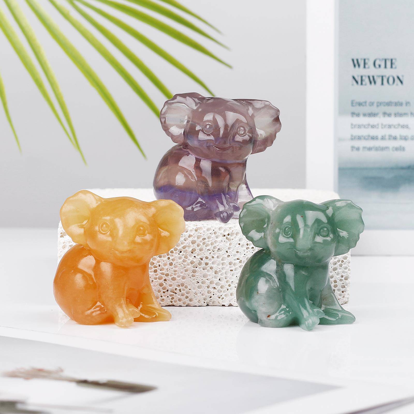 天然水晶原石考拉雕刻件 水晶矿石原石把玩件 家居办公雕刻件摆件