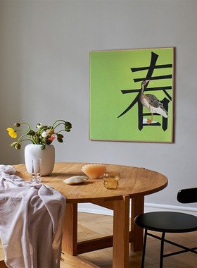 绿春 新中式绿色艺术装饰u画玄关餐厅客厅墙挂画玄关柜摆画无框画
