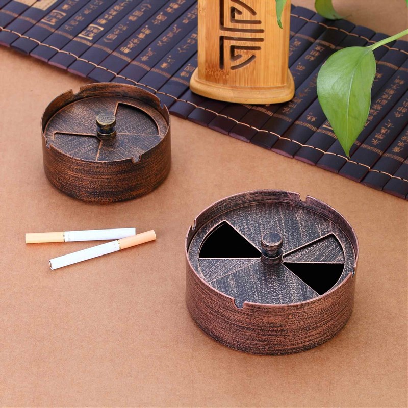 爵彩时尚创意大号按压旋转密封防风带盖家居烟P灰缸不锈钢易清洗