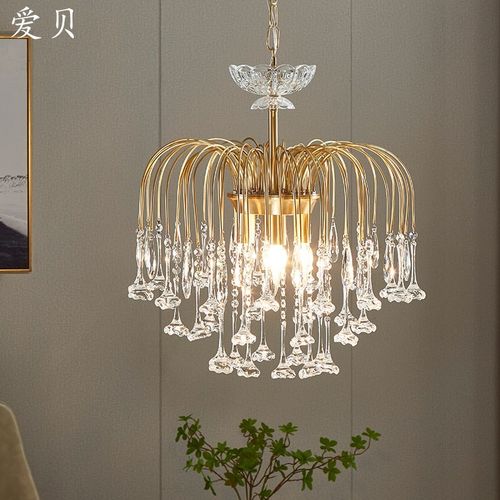 SY浪漫玫瑰花雨水晶全铜吸吊灯欧法式轻奢格调黄铜客厅餐厅卧室灯