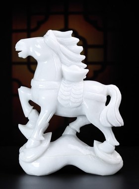 天然白玉石马g摆件十二生肖马到成功马上有钱桌面装饰家居商铺办