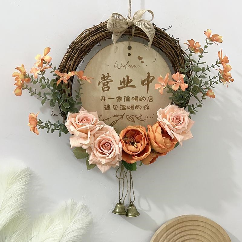 新年墙面装饰入户k门客厅卧室花环挂饰店铺墙壁仿真花提示平安挂