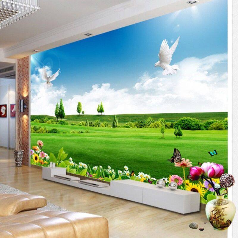 8d海景电视背景墙壁纸简约现代5D大海沙滩椰树地中海风景墙布壁画