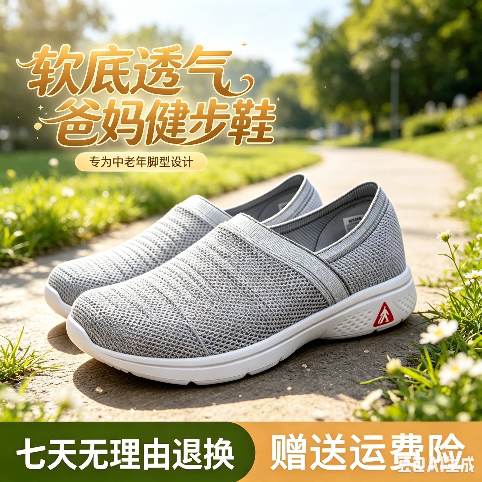 【断码清仓】足力健中老年飞织网面鞋一脚蹬软底轻便舒适减震鞋图片