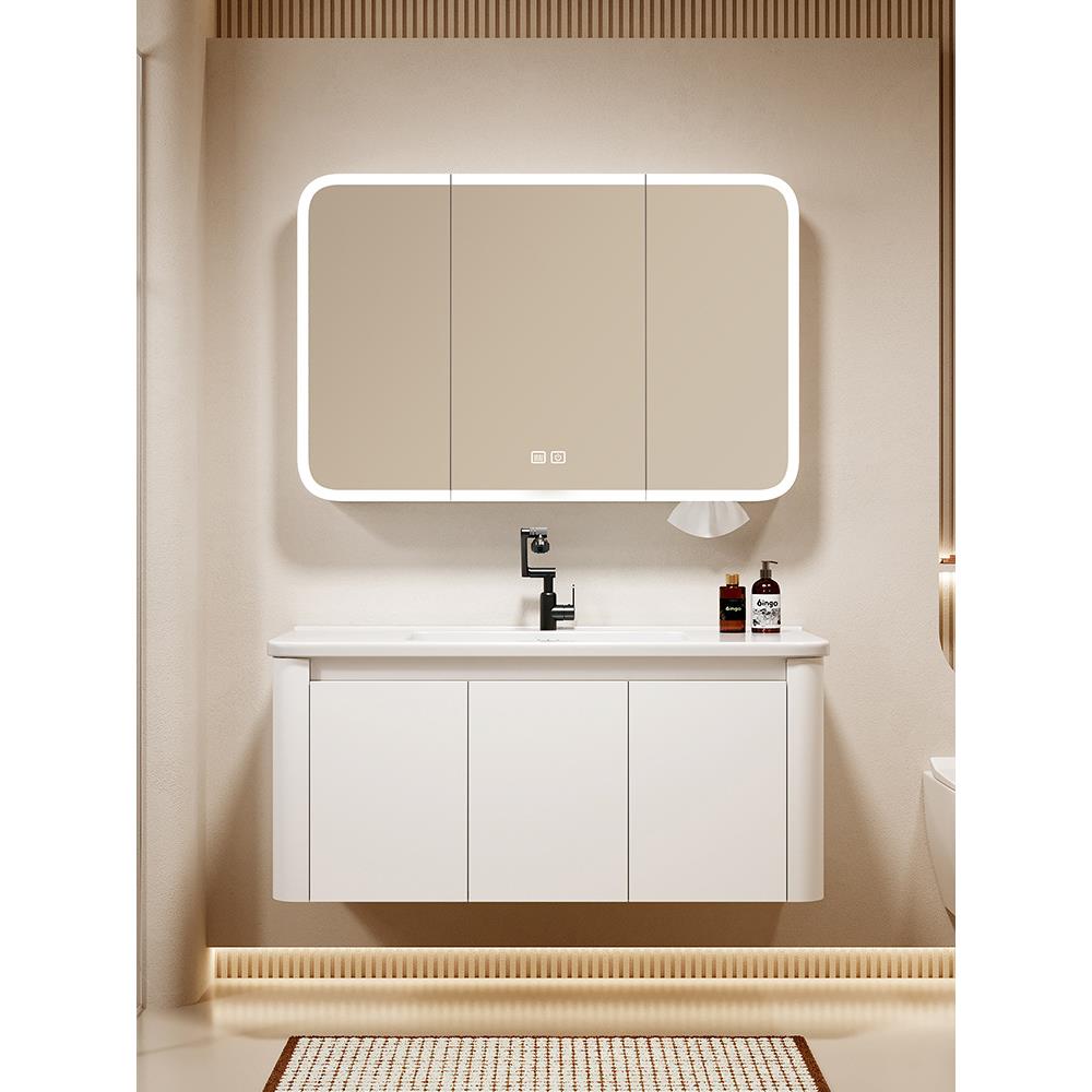 圆弧挂墙浴室柜组合卫生间洗手洗脸一体陶瓷盆洗漱台美妆智能镜柜