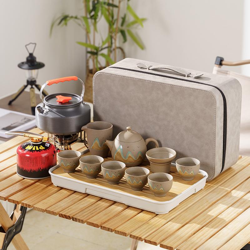 粗陶旅行茶具套装便捷式户外泡茶装备露营野炊泡茶带烧水壶煮茶炉
